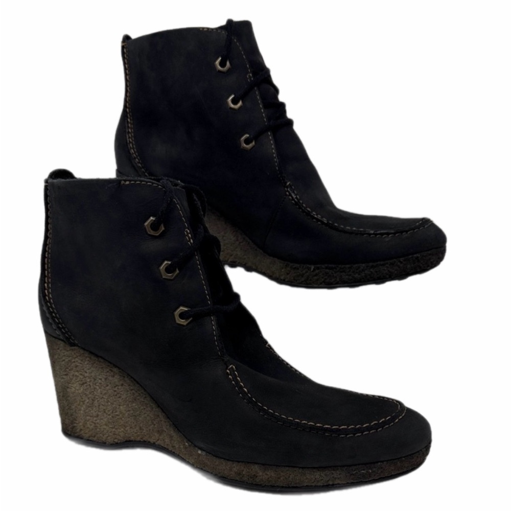 Timberland “wallaby” Black Wedge Leather Ankle Boots Size 9